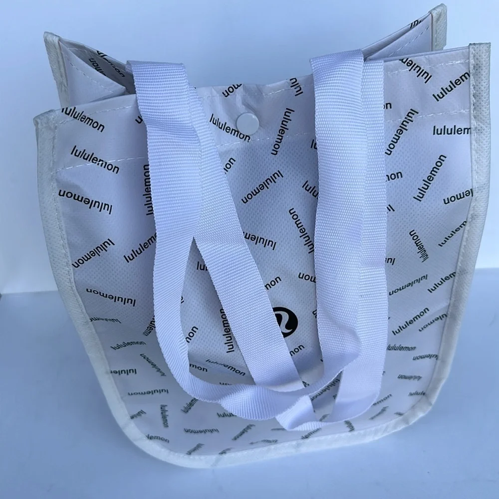 Lululemon Small Tote Bag White/Green  Reusable Small Bag Handles Pouch